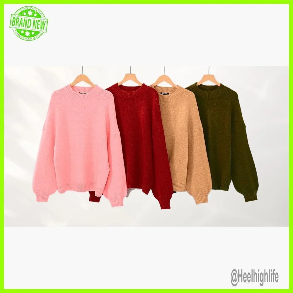 Oversized Lantern Sleeve Pullover Sweater, Loose Fit Knit Top - Picture 7 of 7